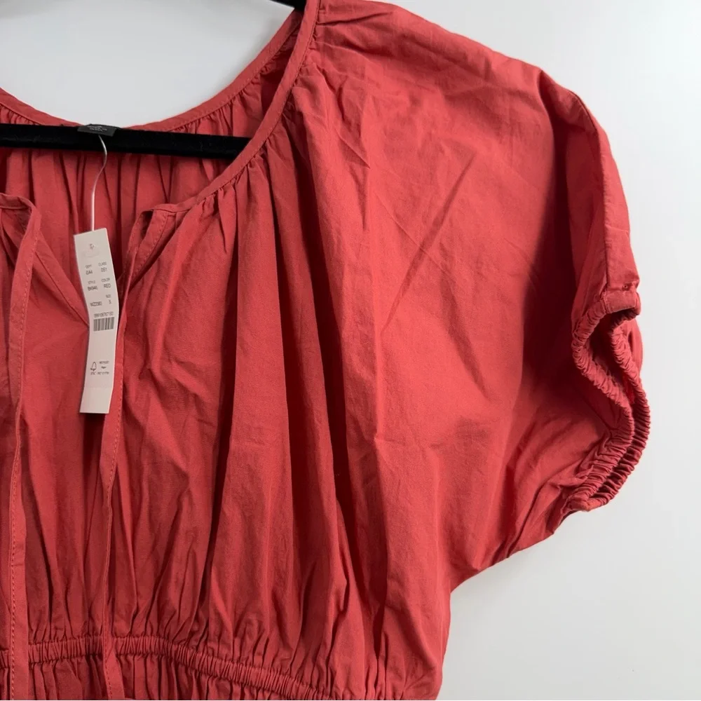 J.Crew Re-Imagined Cotton Puff Sleeve Smocked Mini Dress Red Small NWT